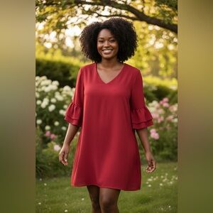 Elegant Red Ruffle Sleeve Dress